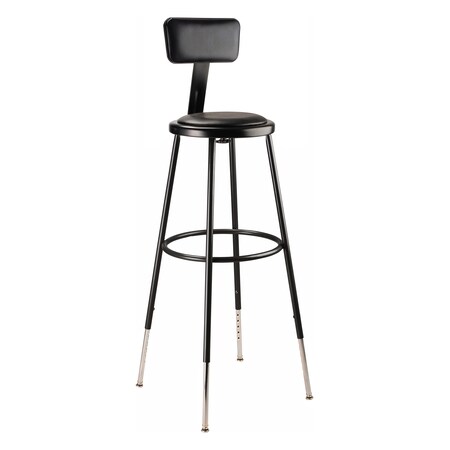 National Public Seating NPS 32 -39" Height Adjustable Heavy Duty Vinyl Padded Steel Stool With Backrest, Black 6430HB-10